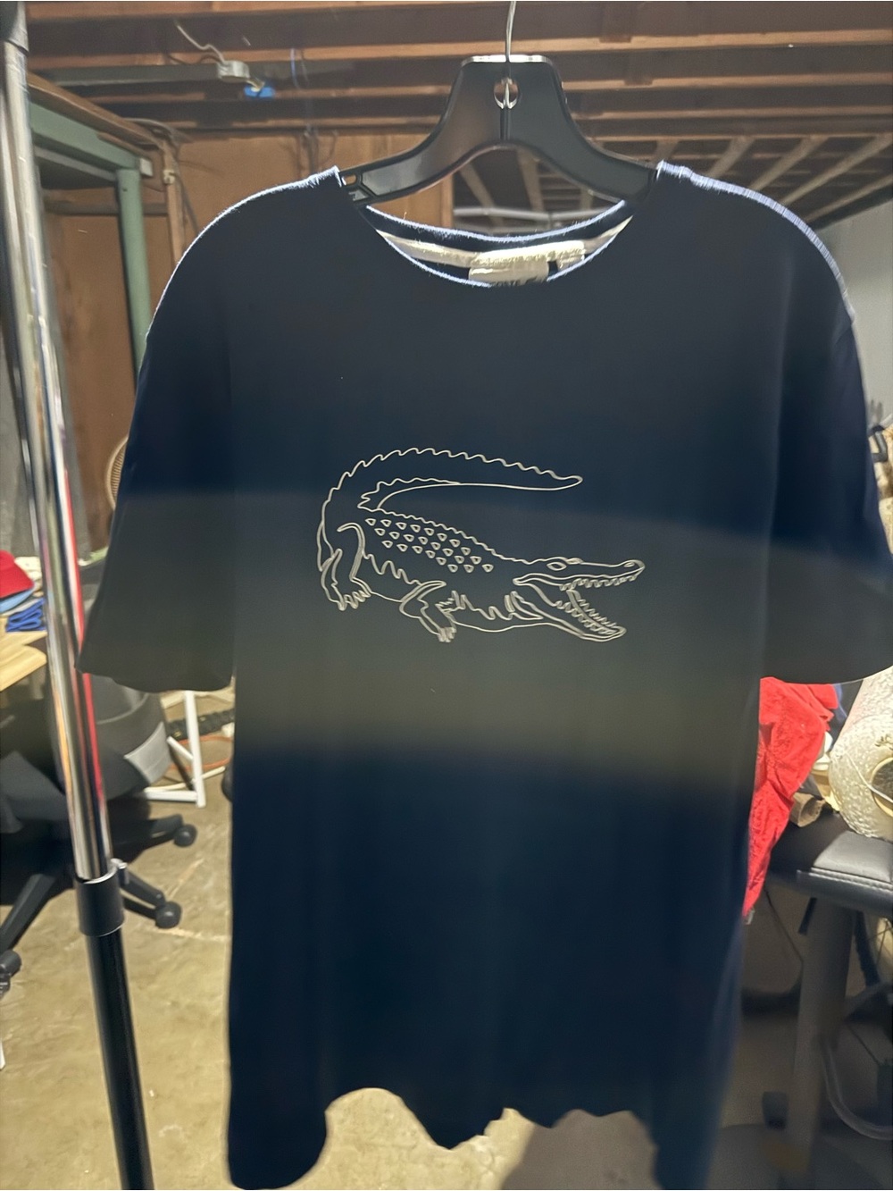 Lacoste Blue Short-Sleeve Tee with Outline Crocodile Logo